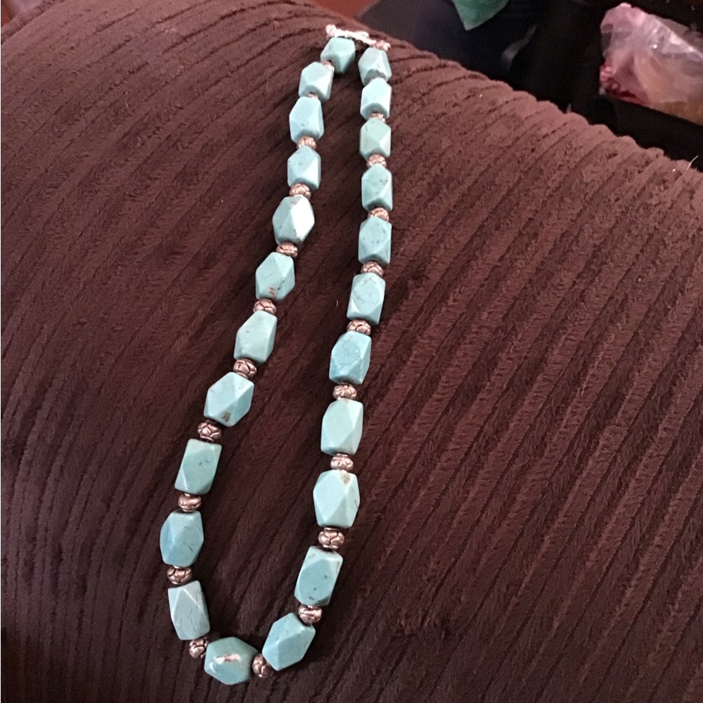 Turquoise Beaded Necklace with Silver Accents